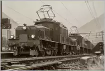 100 years Crocodile-Loks: The three Crokodiles Ce 6/8 III 14305 (9185 4601 305-6), Be 6/8 III 13302 (91 85 4601 302-3 SOB) and Ce 6/8 14253 (91 85 4601 253-8) in Airolo.

19. Okt. 2019