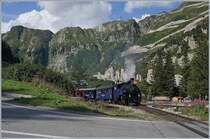 The DFB HG 3/4 1 is leaving Gletsch on the way to Realp. 

31.08.2019