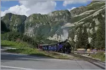 The DFB HG 3/4 1 is leaving Gletsch on the way to Realp. 

31.08.2019