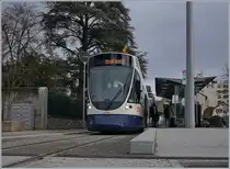 After a long 61 years break run now trams over the borther from Geneva to Annemasse. 
A tpg Tango in Annemasse Parc de Montesuit Terminate Station.

15.12.2019