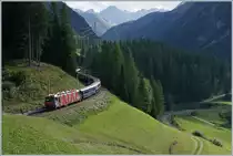 A RhB Ge 4/4 III with Albula Fast Service on the way to Chur near Bergün. 

14.09.2016