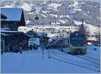 In the winter, the shadow is comming early in the afternoon: A MOB local train on the way to Rougemont by his stop in Saanen. 

19.01.2017