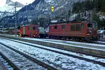 With a car shuttle, BLS 174 readies herself fur new duties at Kandersteg on 2 January 2020.