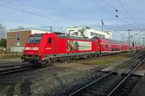 DB advertiser 146 220 quits Offenburg with an RE to Basel Badischer Bahnhof on 3 January 2020.