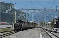 The ex Brünig (now BDB Ballenberg Dampfbahn) G 3/4 208 is arriving at Meiringen. 

30.06.2018