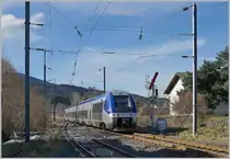 The SNCF Z 27741 from St-Gervais to Bellegarde is leaving the St-Pierre en-Faucigny Station. 21.02.2020