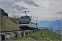 The MOB Ge 4/4 8001 with MOB Panoramic Service on the way to Zweisimmen near Planchamp. 12.03.202