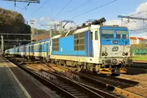 On 6 April 2017 CD 371 002 hauls an EC-service to Prague into Decin hl.n. in the last year of CD Class 371 handling EuroCities between Dresden and Prague.