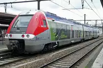 Z-27569 stands in Dijon on 2 June 2014. She wears the Bourgogne colours of SNCF that have a yellow front or nose at one end and a red nose c.q. frontd at the other end.