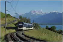 The CEV MVR ABeh 2/6 7504  VEVEY  on the way to Montreux near Planchamp, in the background the Dents de Midi.

26.05.2020