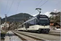 A MOB  Alpina  local train by his stop in Rougemont.

02.04.2018
