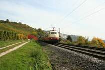DB 103 184-8 with an nostalgic train on 12.10.2008 near of Istein.
