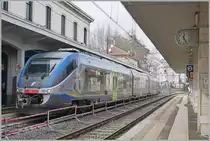 The FS Treniatlia MD Aln 501 001  Minuetto  coming from Aosta is arriving in Ivrea.

24.02.2023