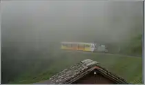 By a heavy fog is the BLM Be 4/6 102  Mönch  by Winteregg on the way to Mürren. 

23.07.2024