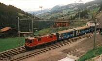 Local train with Ge 4_4 628 towards Arosa on 17.05.1999 at Langwies.
