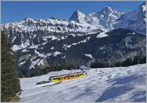 What a magnificent panorama: Eiger Mönchen and “Jungfrau”! The BLM Be 4/6 103 Jungfrau is on the journey from Mürren to Grütschalp as R66.

February 18, 2025