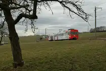 LEB Be 4/8 local train to Echallens by Assens. 
02.03.2010