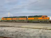 BNSF 2110, 325 and 3116 sit at the Burlington, Iowa yard on 6 Mar 2006.