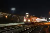 218 489 with RE 352  Jan Hus  on 12.12.2009 in Amberg. The last train with 218 locomotive in this track.