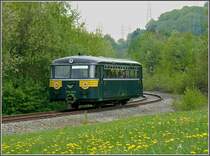 The historical Uerdinger railcar 551.669 is running on the track of the heritage railway  Train 1900  between P�tange and Fond de Gras on May 1st, 2010.