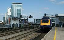 A HST from London Paddington is arriving in Cardiff Central. 
20.04.2010