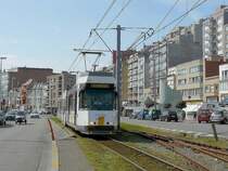 De Kusttram Nr 6007 is running through Blankenberge on its way to Knokke on April 10th, 2009.