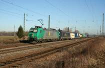 RAIL4CHEM 185 532-9 and 185  571-7 with an freight container train on 25. January 2009 at Niederschopfheim.
