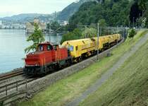 Am 841 038-3 with a special cargo track service train by the castle of Chillon. 08.06.2010.