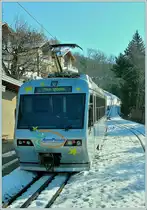 The Beh 2/4 N� 72  Astro Pleiades  on the way to the summit. This train crosses our train in the Les Chevalleyres Station. 
22.01.2010