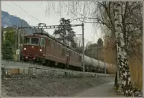 Two BLS Re 4/4 wiht a Cargo-Train bei Villeneuve. 
03.03.2010
