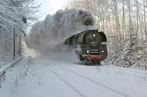 Steam Locomotive 01 1533-7 of the   �sterreichischen Gesellschaft f�r Eisenbahngeschichte - �GEG   on the Railway Line Dresden - Bischofswerda - Zittau in Germany.
In the Photo is the Train at Neukirch/Lausitz ( West ).
Winter Steam on 17 February 2009