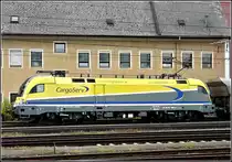 182 580-1 (ES64 U2-080) is running with a freight train through the main station of Linz on September 14th, 2010.