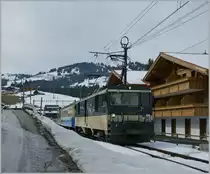 MOB Ge 4/4 with a local train leaves Saanenm�sser. 
04.3.2011