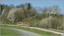 TPF local train to Montbovon in the nice spring-time ambient by Prayoud. 
16.04.2011