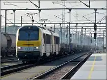 S�rie 13 double header is hauling a freight train through the station of P�tange on February 8th, 2011. 