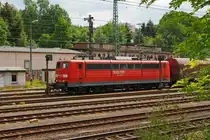 German electric locomotive 151 139-3 from the RAILION Logistics at the 28/05/2011 in Kreuztal (Germany). The locomotive have attached a freight train in the Marshalling yard and pulls is now it towards Hagen.
