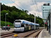 Saarbahn N� 1002 is arriving at the stop Riegelsberg S�d in Riegelsberg on May 22nd, 2011.