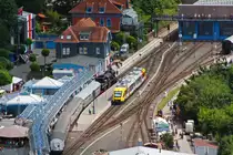 View from the Castle K�nigstein / Taunus at the station K�nigstein on 16.06.2011: left is the 52 4867 of the HEF with special train arrived from Frankfurt-Hoechst and right is a Lint 41 of the Taunusbahn (TSB.