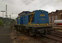 V 1203 (ex-DB 202725-8, 110725-8 ex DR) of the Mittelweserbahn (MWB) at 17.06.2011 in Betzdorf/Sieg. The DR V100 was in 1974 at VEB LEW, Hennigsdorf under the serial no. 14426 built.