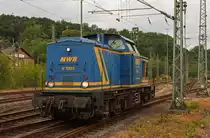 V 1203 (ex-DB 202725-8, 110725-8 ex DR) of the Mittelweserbahn (MWB) at 17.06.2011 in Betzdorf/Sieg. The DR V100 was in 1974 at VEB LEW, Hennigsdorf under the serial no. 14426 built.