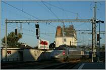 TGV Lyria in the early morning in Lausanne. 
24.05.2011