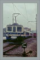 The Panoramic-Express by a test run in Blonay on a rainy summer day in the 1986. 

