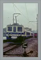 The Panoramic-Express by a test run in Blonay on a rainy summer day in the 1986. 

