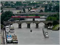 The RB 12511 (M�nchengladbach-Koblenz) is crossing the Moselle bridge in Koblenz on June 23rd, 2011.
