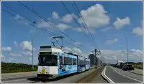 Tram N� 6002 is running between Middelkerke Bad and Westende Bad on July 23rd, 2011.  