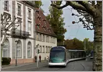 An Eurotram is entering into the Place Broglie in Strasbourg on October 30th, 2011.