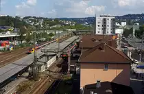 View of the main station in Siegen, on 03.09.2011, from the parking deck of the City Gallery.