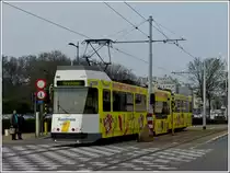 Tram N� 6024 is running through the Leopold II-laan in Oostende on November 12th, 2011.