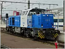 The shunter engine 1104 is running through the station of Luxembourg City on October 28th, 2011.