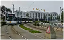 Tram N� 6332 is running through the Leopold II-laan in Oostende on November 12th, 2011. 